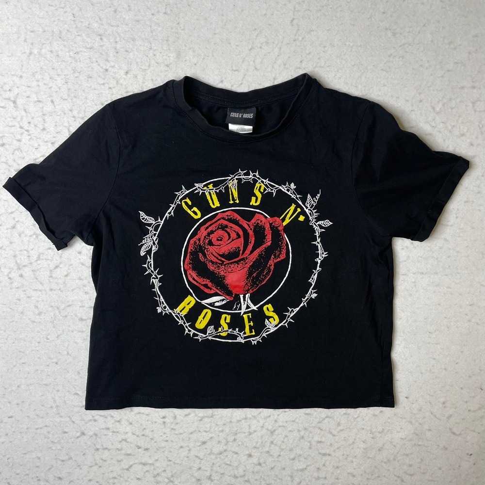 Guns N Roses‎ Black Cropped T Shirt XS Band Tee Concert Music
